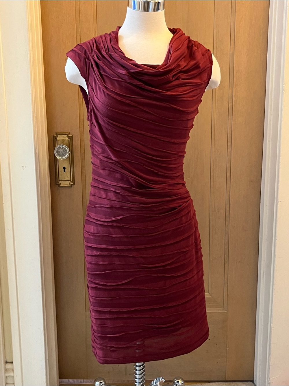 Max Studio Ruched Cowl Neck Midi Dress - Wine
